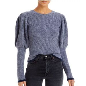Jonathan Simkhai Levy Soft Melange Midnight Blue Balloon Sleeve Sweater